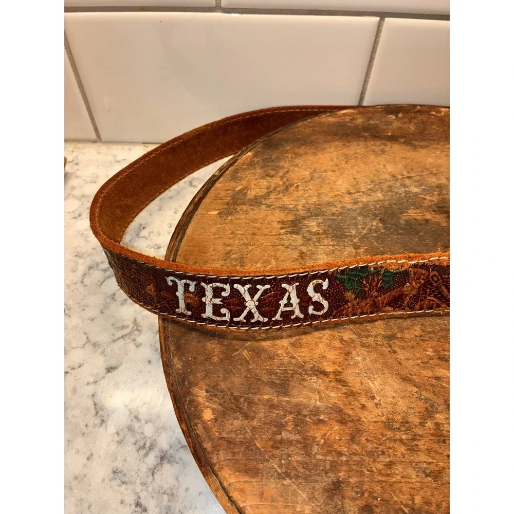 Leather Western Belt TEXAS‎ Cowboy Cowgirl Brown Strap Buckle